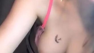 Beautiful breasts anchor exposes her breasts for temptation~keeps rubbing her breasts to seduce her online godfather~