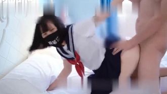 The madness of sex-addicted school girl in white stockings uniform