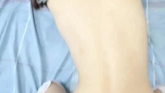 The slender slut was played with at will by two men, and her cock was fucked without a condom in her tender pussy just to be creampied~