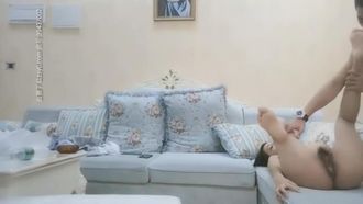 I made an appointment with a girl in white with a ponytail, flirting and licking her in close-up