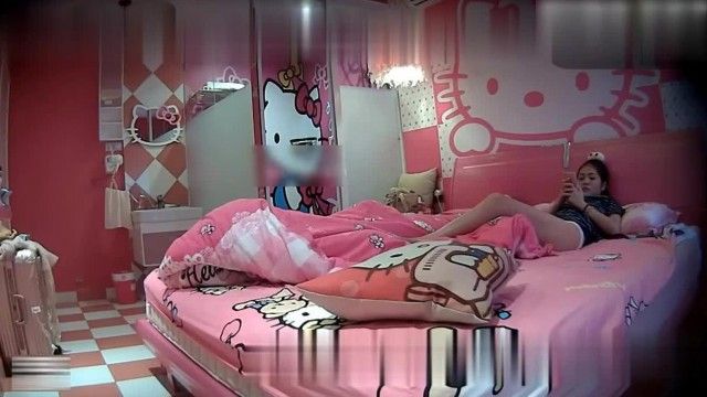 Secretly filmed long-haired beauty being fucked by her boyfriend in Kitty's room