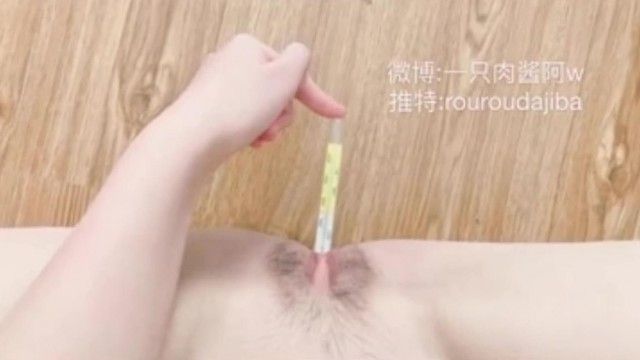 美少女福利姬【一只肉酱】 粉嫩的酮体，下面毛茸茸的阴毛，粉木耳，体温计插入阴道测量阴温！