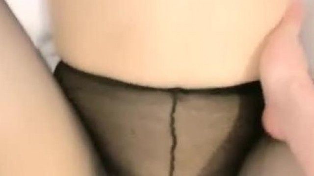 (Avove) Beautiful girl wears crotchless black stockings and has passionate sex with her sex partner, and finally cums inside